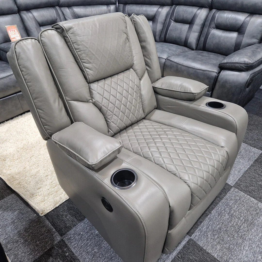 Orlando 3+2 Electric Recliner Sofa Set Grey Leather