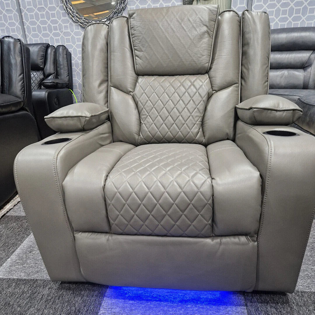 Orlando 3+2 Electric Recliner Sofa Set Grey Leather