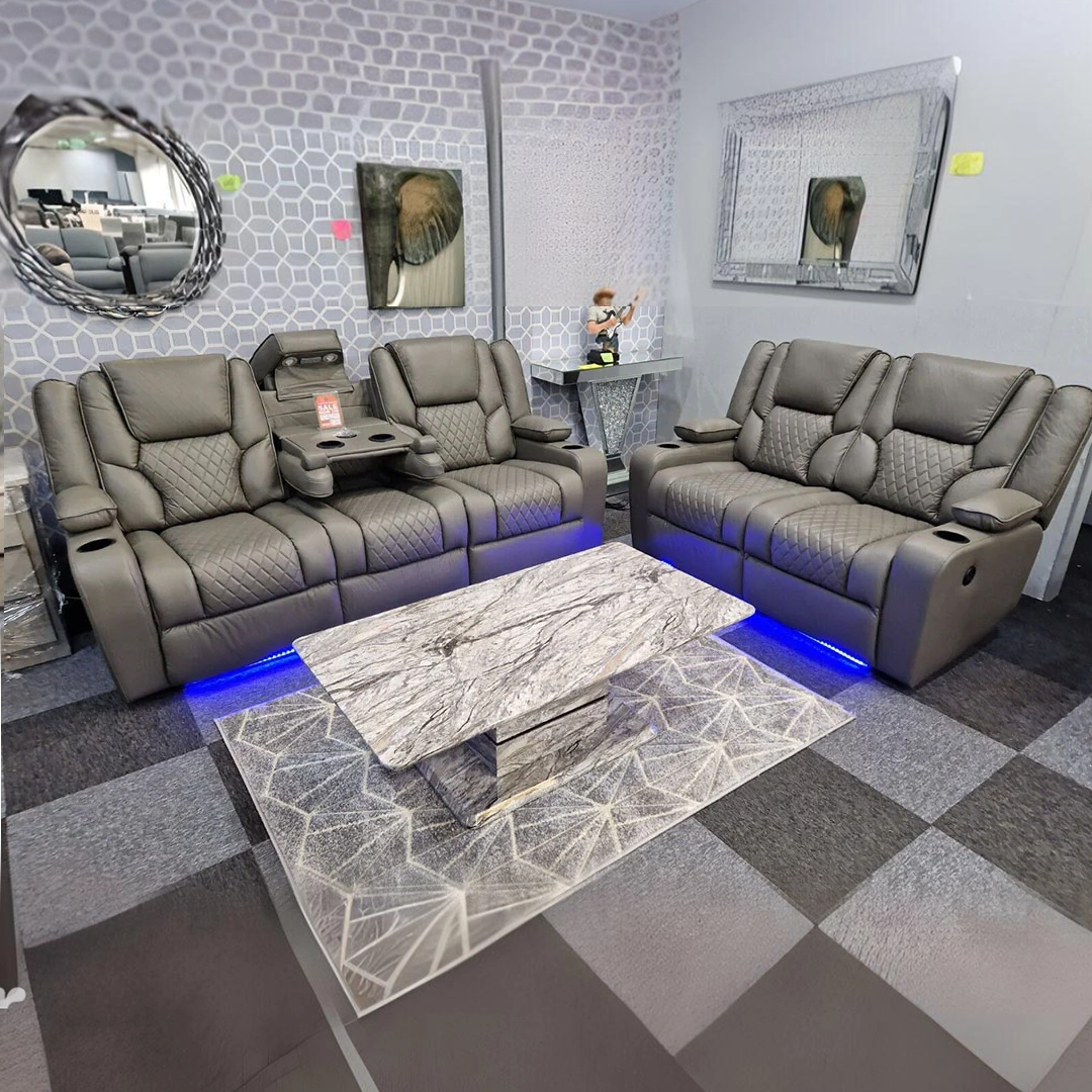 Orlando 3+2 Electric Recliner Sofa Set Grey Leather