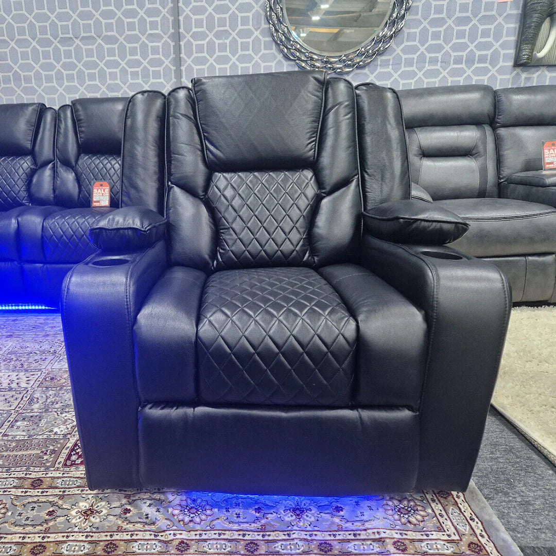 Orlando 3+2 Electric Recliner Sofa Set Black Leather