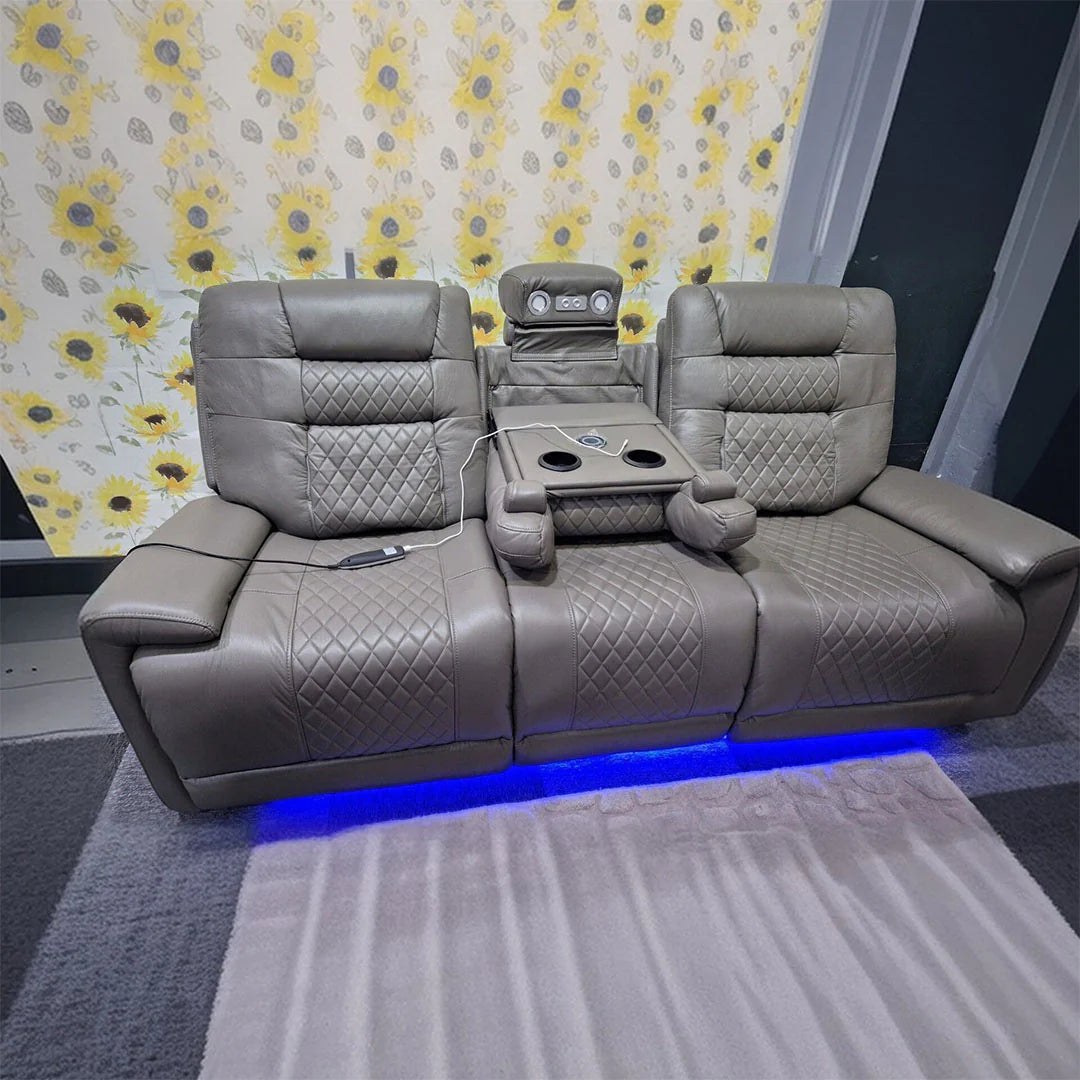 Halifax 3+2 Electric Massager Recliner Sofa Set Grey Leather