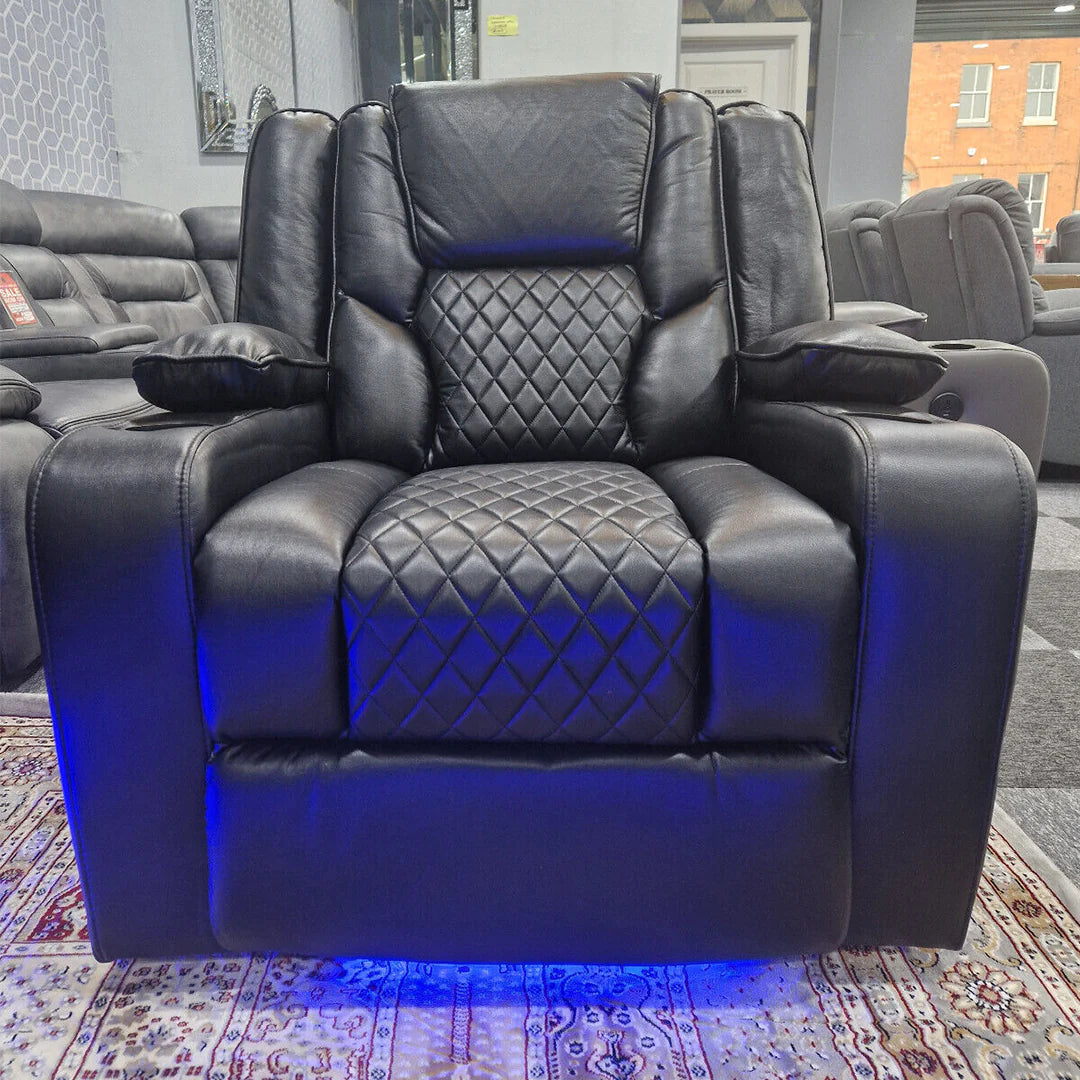 Orlando 3+2 Electric Recliner Sofa Set Black Leather