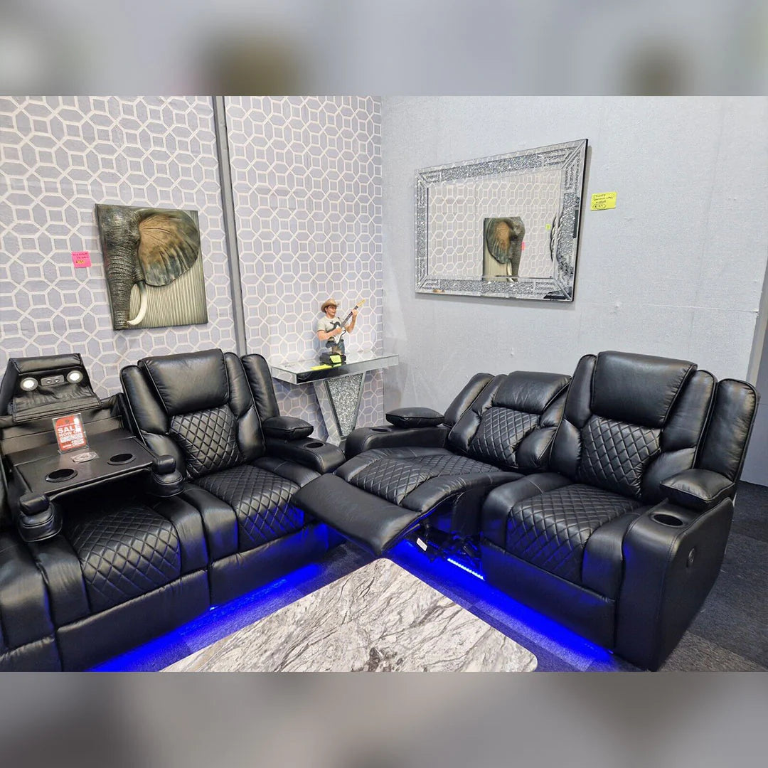 Orlando 3+2 Electric Recliner Sofa Set Black Leather