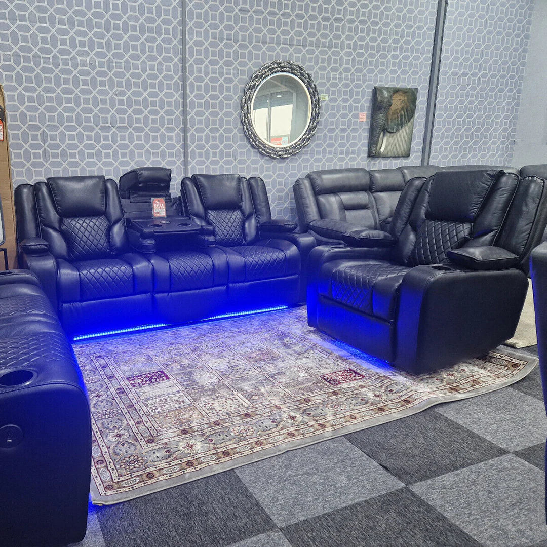 Orlando 3+2 Electric Recliner Sofa Set Black Leather