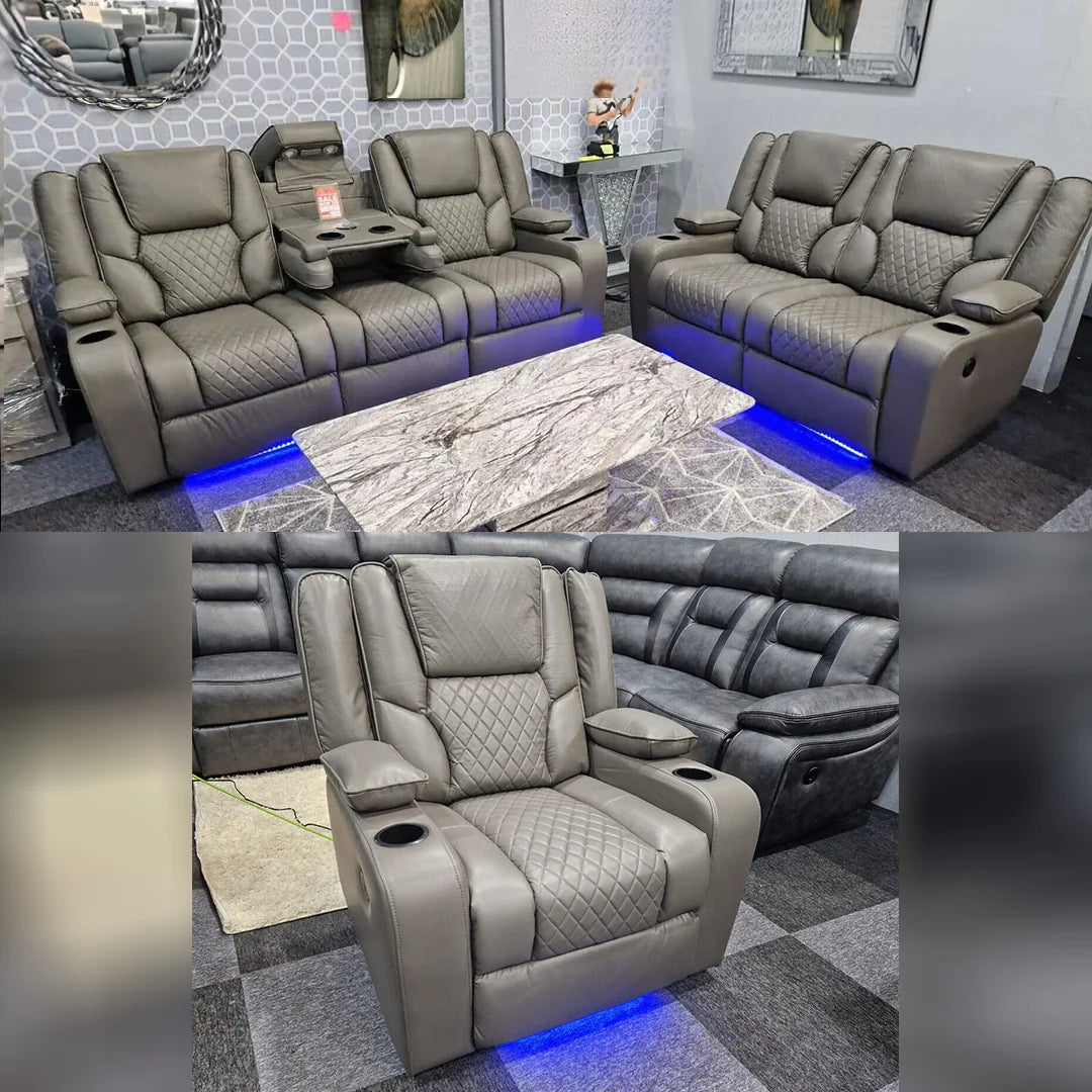 Orlando 3+2 Electric Recliner Sofa Set Grey Leather