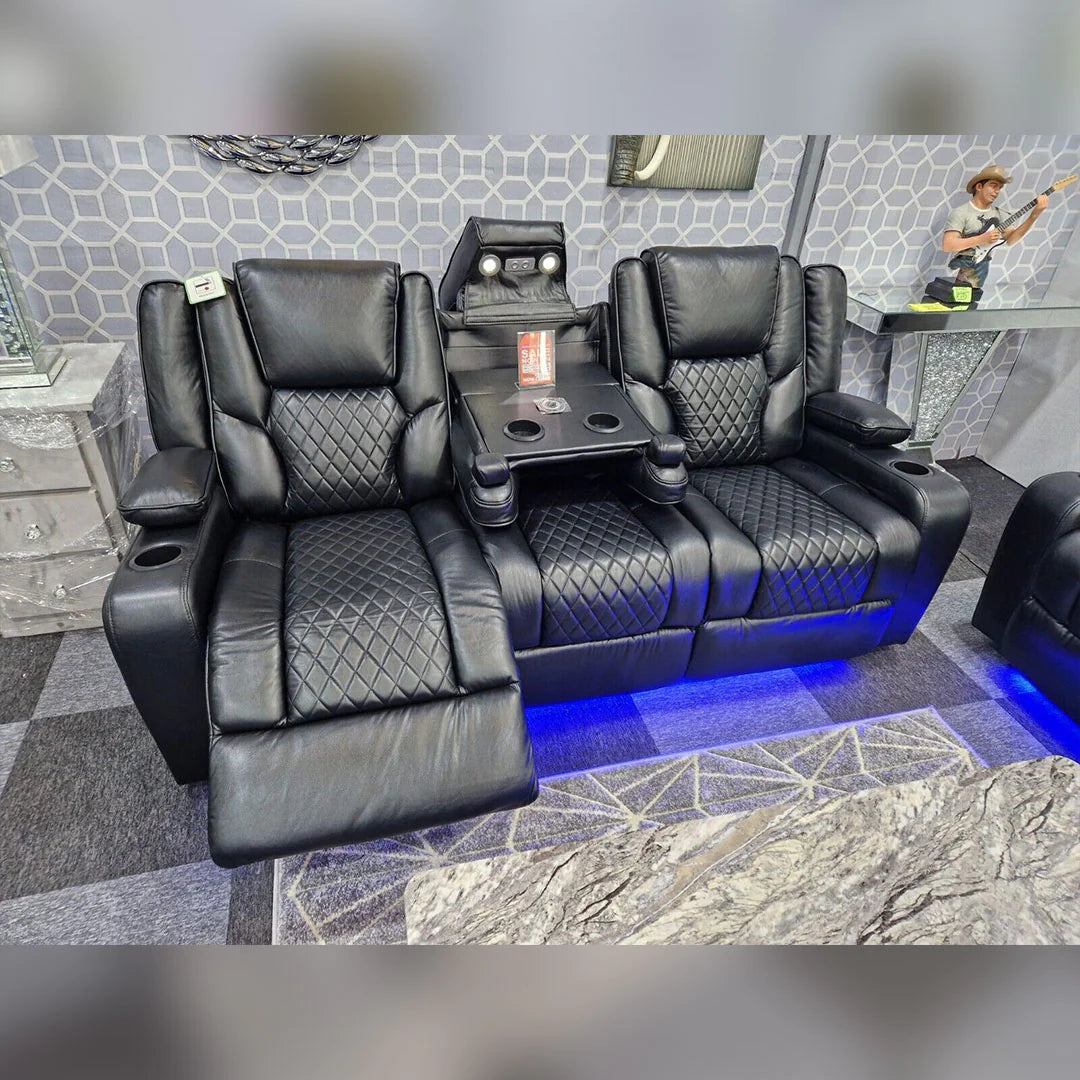 Orlando 3+2 Electric Recliner Sofa Set Black Leather