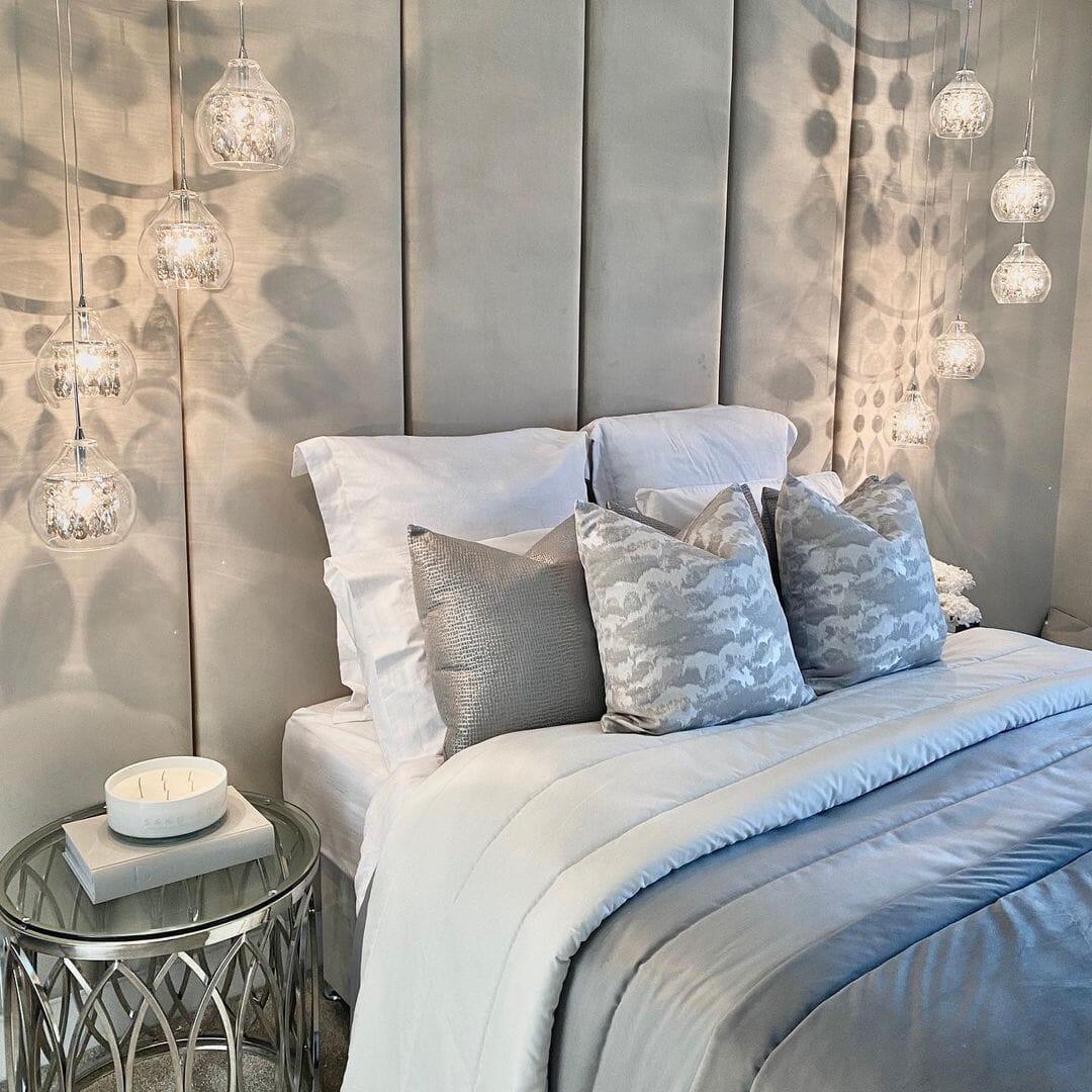 Silver Plush Upholstered Headboard Panel