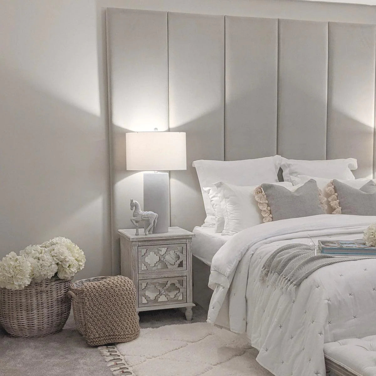 Silver Plush Upholstered Headboard Panel