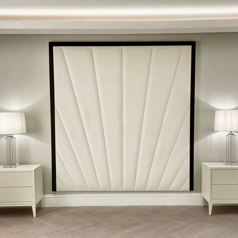 Sunburst Cream Velvet & Black Luxury Wall Mounted Headboard